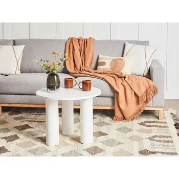 Konferenční stolek Konferenční stolek bílý zpracované dřevo retro kulaté dřevěné dýhy obývací pokoj Beliani