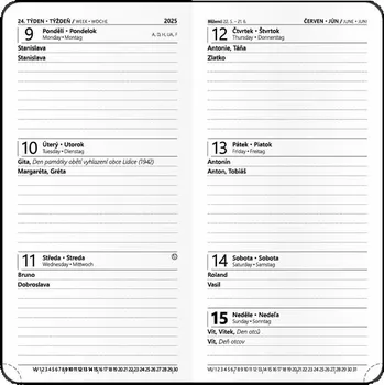 Diář Týdenní diář 2025 Jakub Nuba kapesní šedá