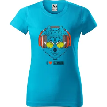 Dámské tričko DOBRÝ TRIKO Dámské tričko s potiskem I love music Barva: Tyrkysová, Velikost: M