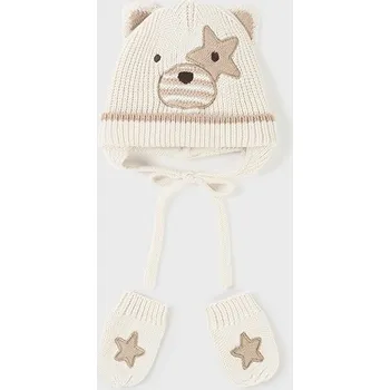 Kojenecká čepice Sada čepice a rukavic Mayoral chlapecké - vel. 0m,3m,6m v dárkové krabičce - 3 měsíce (vel. cca 42cm), béžová