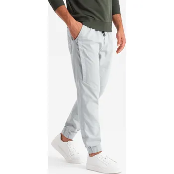 Pánské pletené tepláky se záhyby - světle šedé V3 OM-PAJO-0202 - S