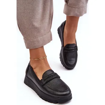 Dámské polobotky Kožené polobotky na platformě s ozdobou beže Lehira Barva: Černá, Velikost: 37