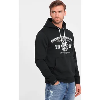 Pánské oblečení Pánská mikina s klokankou a potiskem v univerzitním stylu - černá V3 OM-SSPS-0143 - XXL