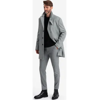 Pánský zimní kabát Pánský vzorovaný jednořadový kabát s kapsami - šedý V3 OM-COWC-0108 - XL
