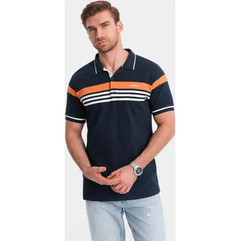 Pánské tričko Pánská polokošile ve fitted střihu s dvoubarevnými pruhy - tmavě modrá V1 OM-POSS-0127 - S