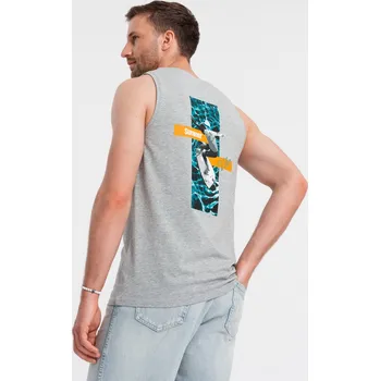 Pánské bavlněné tílko Summer Vibe s potiskem - šedý melír V3 OM-TSTT-0191 - XXL