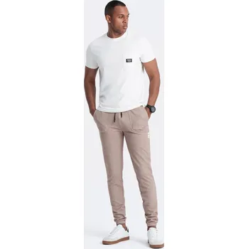 Pánské strukturované pletené tepláky - káva V2 OM-PASK-0211 - L