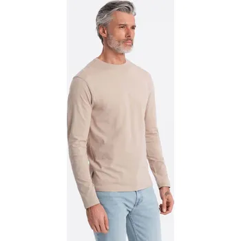 Pánské tričko Pánské tričko BASIC s dlouhým rukávem a kulatým výstřihem - béžové V8 OM-LSBL-0106 - L