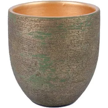 Květináč Obal na květináč keramický FUNCHAL, pr.18x16cm, zelená/zlatá|GREEN W/GOLD|Ego Dekor
