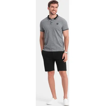 Pánské kraťasy Pánské strukturované pletené šortky SLIM FIT - černé V2 OM-SRCS-0126 - XXL