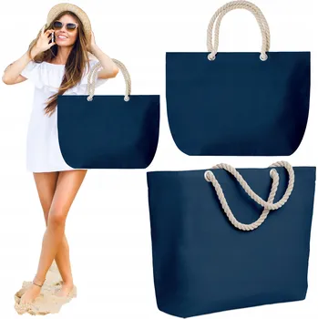 Kabelka Plážová taška Midocean bavlněná tmavě modrá velká 55x15x39 cm