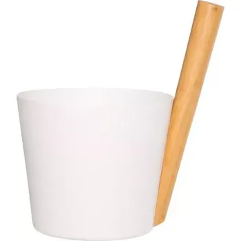 Kbelík do sauny Rento 176865 - 5L, bílý, hliníkový, 23x30cm, rukojeť z tepelně upraveného bambusu