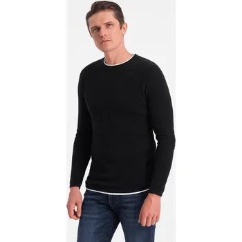Pánský svetr Pánský bavlněný svetr s kulatým výstřihem - černý V1 OM-SWSW-0103 - XL