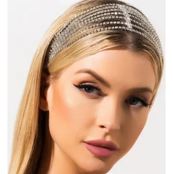 Čelenka B-TOP Široká řetízková čelenka do vlasů s krystaly - černá/stříbrná