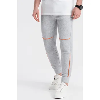 Pánské tepláky s kontrastním prošíváním - šedý melír V3 OM-PASK-0145 - S