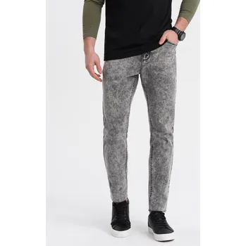 Pánské džíny Pánské džínové kalhoty s drsným lemem a nohavicemi SLIM FIT - šedé V1 OM-PADP-0146 - S