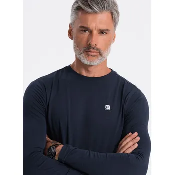 Pánské tričko Pánský dlouhý rukáv s elastanem a kulatým výstřihem - tmavě modrý V2 OM-LSCL-0102 - XXL