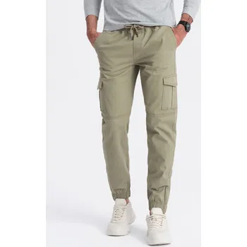 Pánské kalhoty Pánské kalhoty JOGGERY s cargo kapsami na zip - khaki V1 OM-PAJO-0123 - XXL