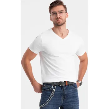 Pánské tričko Pánské tričko V-NECK s elastanem - bílé V1 OM-TSCT-0106 - L