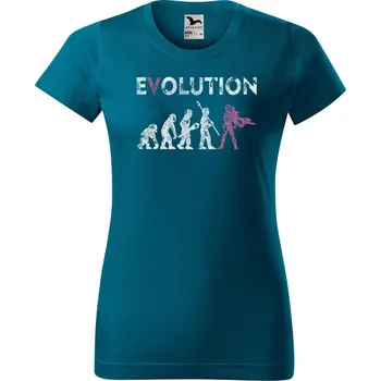 Dámské oblečení DOBRÝ TRIKO Dámské tričko Evoluce hrdinky Barva: Petrolejová, Velikost: S