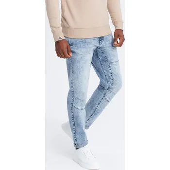 Pánské džíny Pánské džínové kalhoty TAPER FIT s prošíváním a ohrnutými nohavicemi - modré V1 OM-PADP-0161 - S