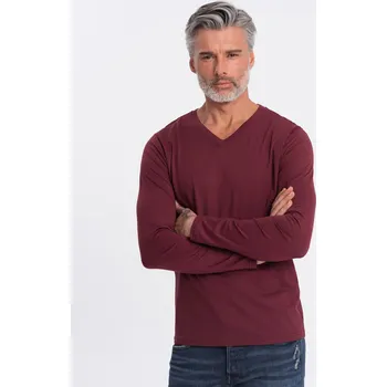 Pánské tričko Pánské tričko s dlouhým rukávem a výstřihem do V - bordó V8 OM-LSBL-0108 - S