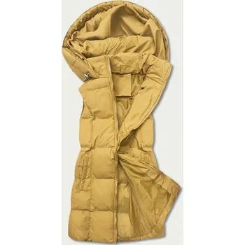 Dámská vesta Tmavě žlutá péřová dámská vesta s kapucí (5M721-254) odstíny žluté S (36)