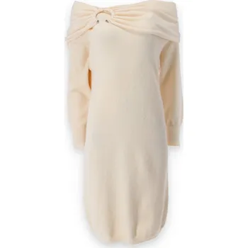 Dámské šaty Stylové úpletové šaty přes ramena 3013 Itálie barva: béžová