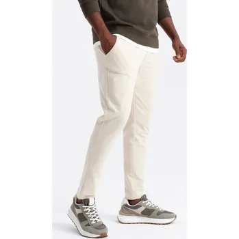 Pánské tepláky s logem - krémové V2 OM-PASK-0167 - M