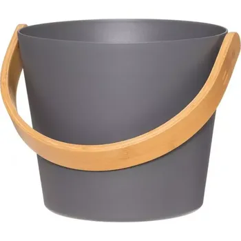 Vědro do sauny Rento 176862 - 5L, 20x23cm, šedé, hliníkové, rukojeť z tepelně upraveného bambusu