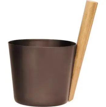 Kbelík do sauny Rento 176836 - 5L, dehtově hnědá, 23x30cm, rukojeť z tepelně upraveného bambusu