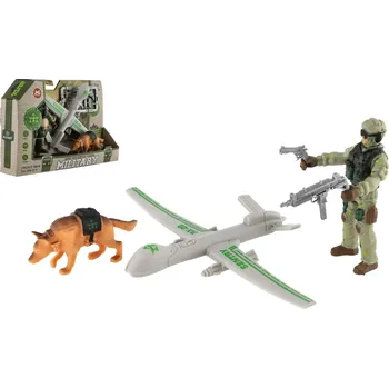 Teddies Vojenská sada plast dron, voják, pes s doplňky v krabici 23x14x4cm