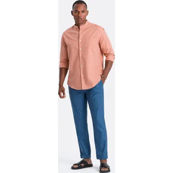 Pánské kalhoty Pánské kalhoty chino z lněné směsi - modrá džínovina V5 OM-PACP-0198 - L