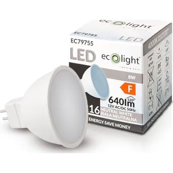 Žárovka ECOLIGHT LED žárovka MR16 12V 8W neutrální bílá EC79755
