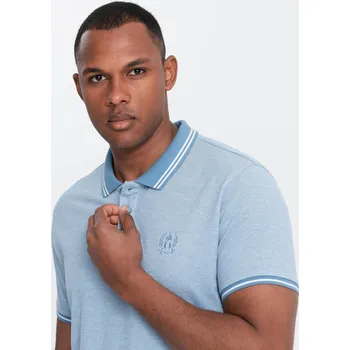 Pánské tričko Pánská melanžová polokošile s pruhovaným límečkem - modrá V3 OM-POSS-0109 - S