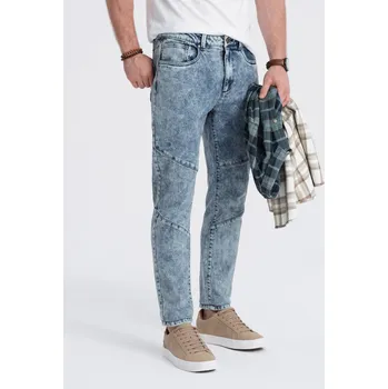 Pánské kalhoty Pánské džínové kalhoty slim fit střihu s prošíváním na kolenou - modré V1 OM-PADP-0109 - XL