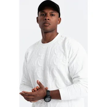 Pánská mikina Pánská mikina RELAXED FIT s reliéfními písmeny - ecru V2 OM-SSNZ-0164 - XL