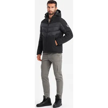 Pánská softshellová bunda Pánská prošívaná kombinovaná bunda s vysokým límcem - černá V1 OM-JALP-0172 - M