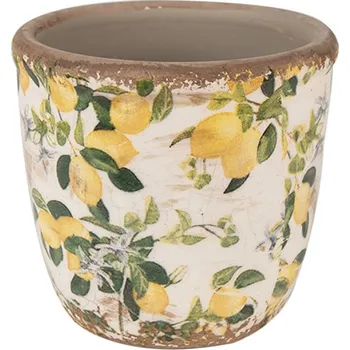Obal na květináč Béžový keramický obal na květináč s citróny Sicily – 11x10 cm