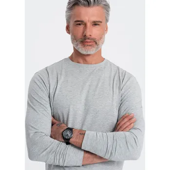 Pánské oblečení Pánské tričko BASIC s dlouhým rukávem a kulatým výstřihem - šedý melír V3 OM-LSBL-0106 - S