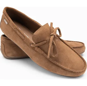 Pánská obuv Pánské kožené mokasíny s řemínky a podrážkou řidiče - hnědé V3 OM-FOCS-0150 - 43