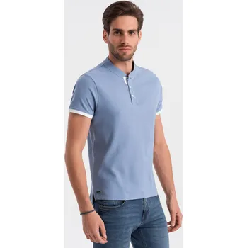 Pánská polokošile bez límečku - modrá V3 OM-TSCT-0156 - S