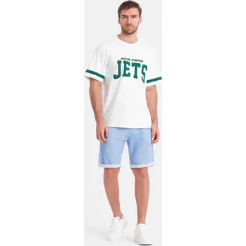 Pánské šortky LOOSE FIT z melanžové tkaniny - světle modré V1 OM-SRSK-0116 - XXL