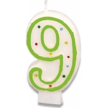 Dortová svíčka Narozeninová svíčka 7,3cm s puntíčky číslo 9 POZOR mix barev - Amscan