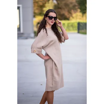 Dámský svetr Úpletové šaty s kr. rukávem CH85522 Itálie barva: hnědá-fango