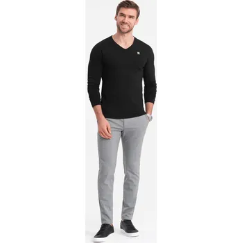 Pánský dlouhý rukáv s elastanem a výstřihem - černý V3 OM-LSCL-0110 - M