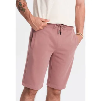 Pánské kraťasy Pánské teplákové kraťasy BASIC s délkou před kolena - tmavě růžové V4 OM-SRBS-0149 - M