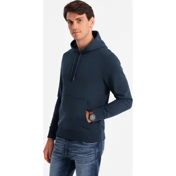 Pánská mikina Pánská bavlněná mikina BASIC s klokankou a kapucí - tmavě modrá V1 OM-SSBN-0161 - XL
