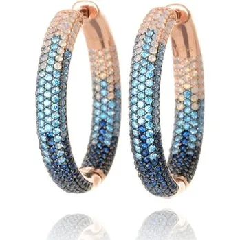 Náušnice Luxusní stříbrné zlacené náušnice kruhy s modrými zirkony 30 mm STNAU1961F + dárek zdarma