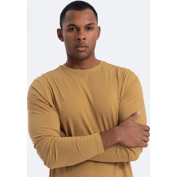 Pánské tričko Pánské tričko BASIC s dlouhým rukávem a kulatým výstřihem - hořčicové V10 OM-LSBL-0106 - M